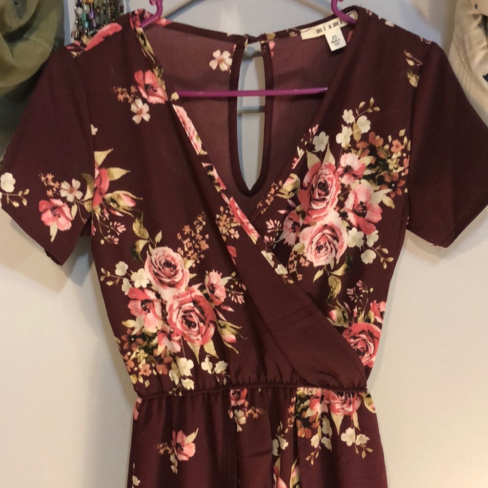 Burgundy Floral Hi-Lo Romper